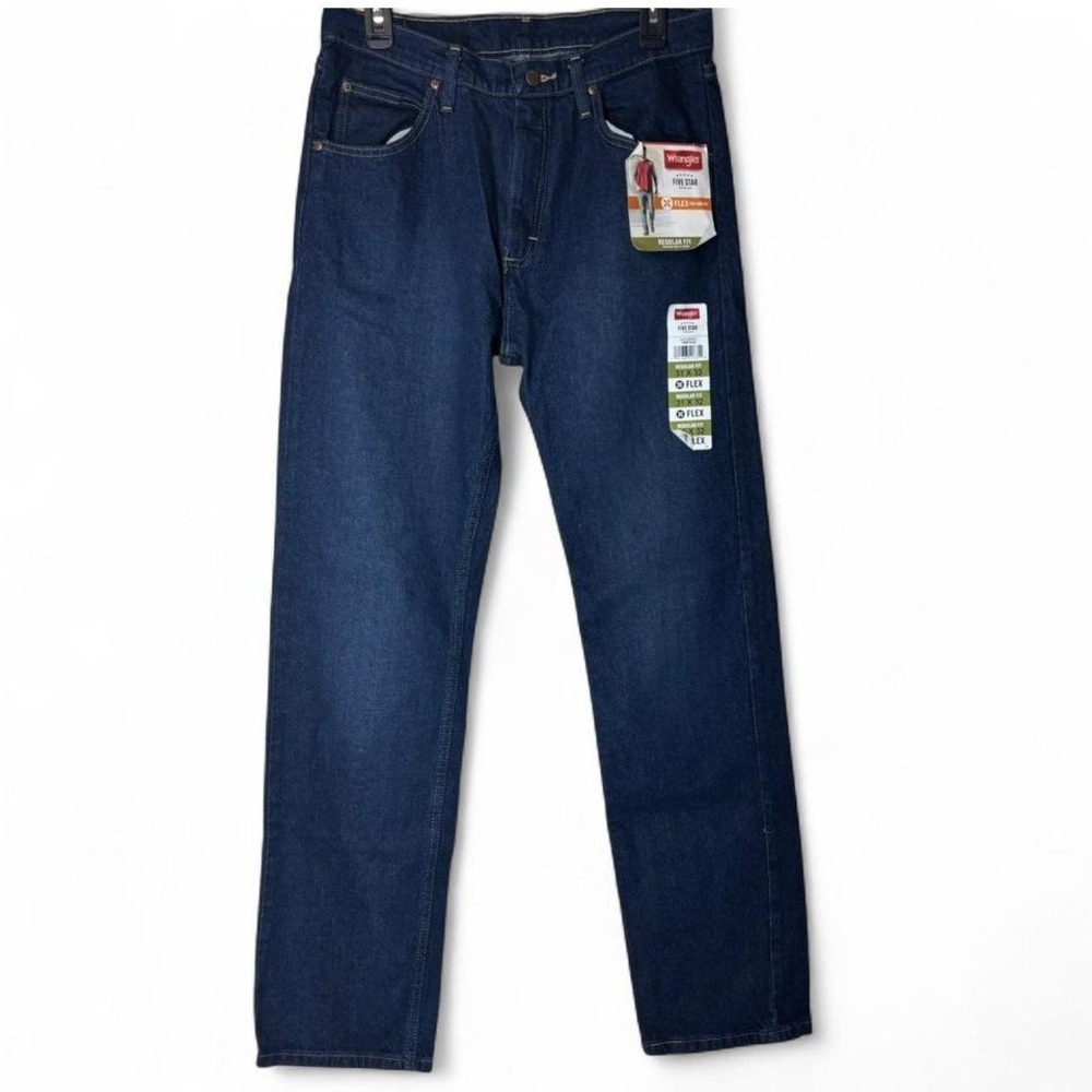 Wrangler Five‎ Star Flex Regular Fit Dark Wash Men Jeans 31x32 Casual Work NWT